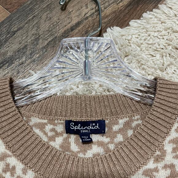 Splendid Small Oversized Beige Leopard Print Cashmere Blend Crewneck Sweater - Picture 5 of 7